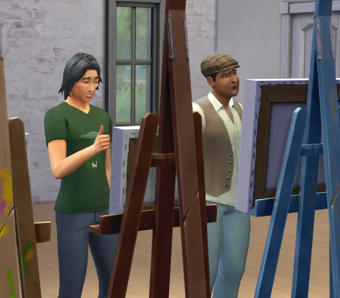Sims 4 karaktere maler på et lærred